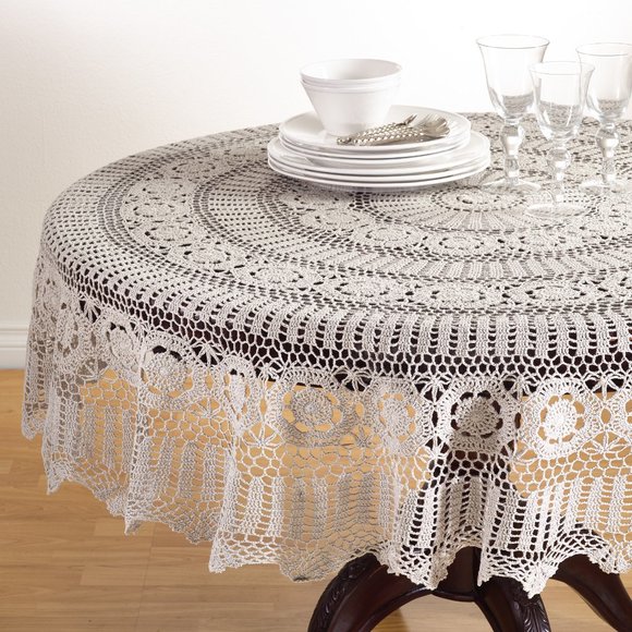 Classic Vintage Style Ecru Handmade 100% Cotton Crochet Lace Tablecloth… - Picture 2 of 2